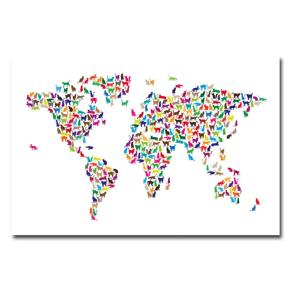 Trademark Global Michael Tompsett 'World Map - Cats' Canvas Art