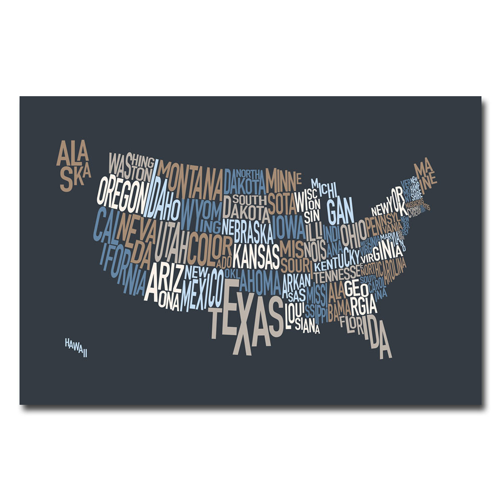 Trademark Global Michael Tompsett 'United States Text Map' Canvas Art