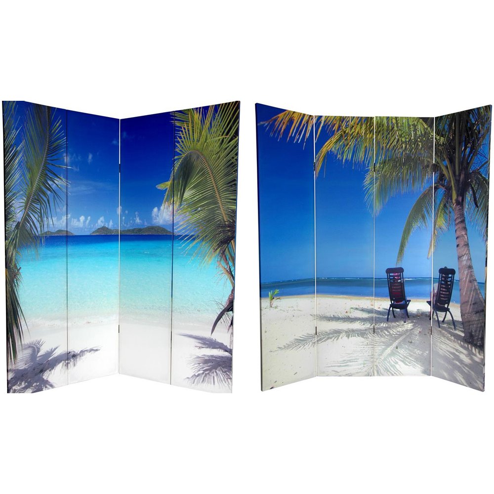 Oriental Furniture 6 ft. Tall Double Sided Ocean Canvas Room Divider - 4 Panel