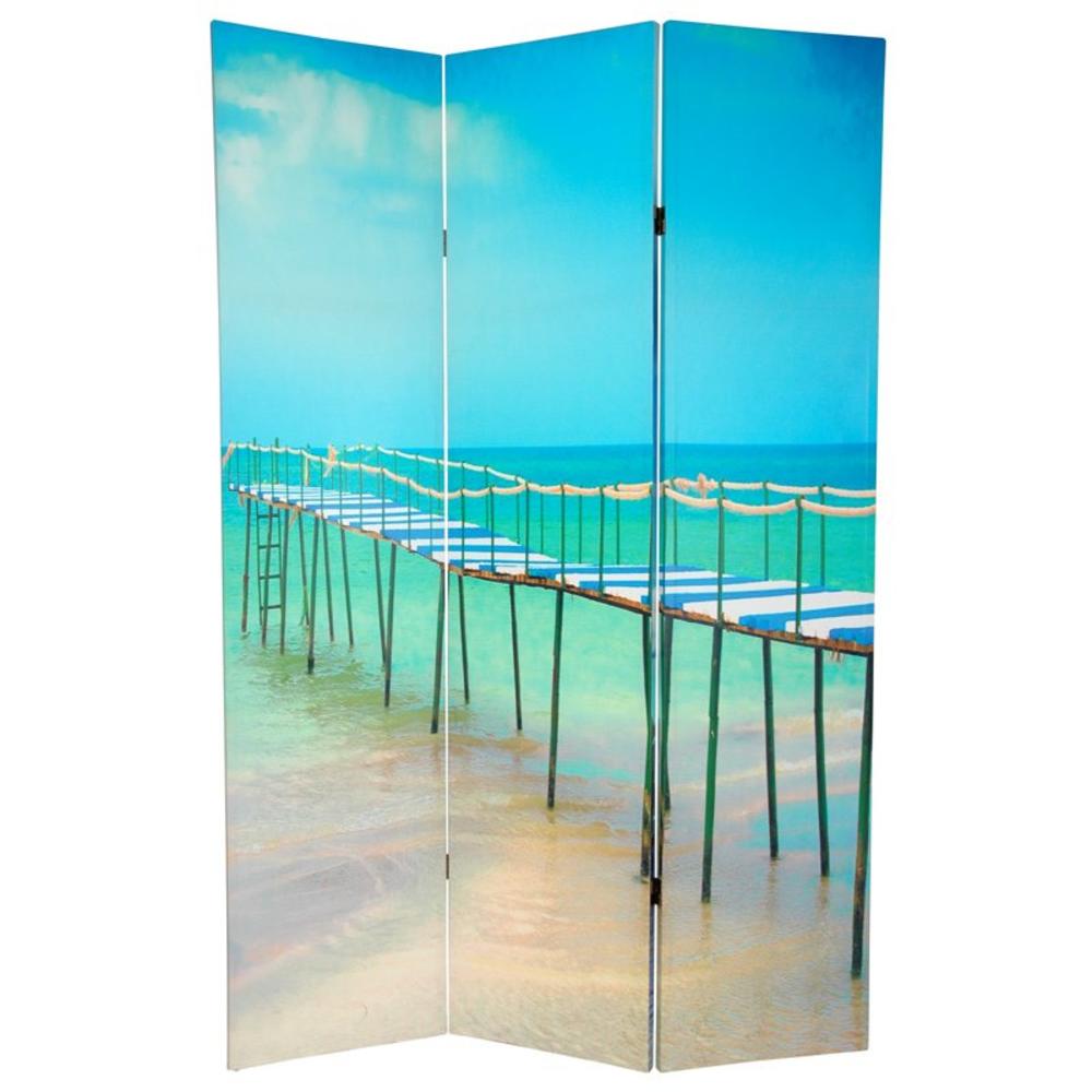 Oriental Furniture 6 ft. Tall Double Sided Ocean View Canvas Room Divider - 3 Panel