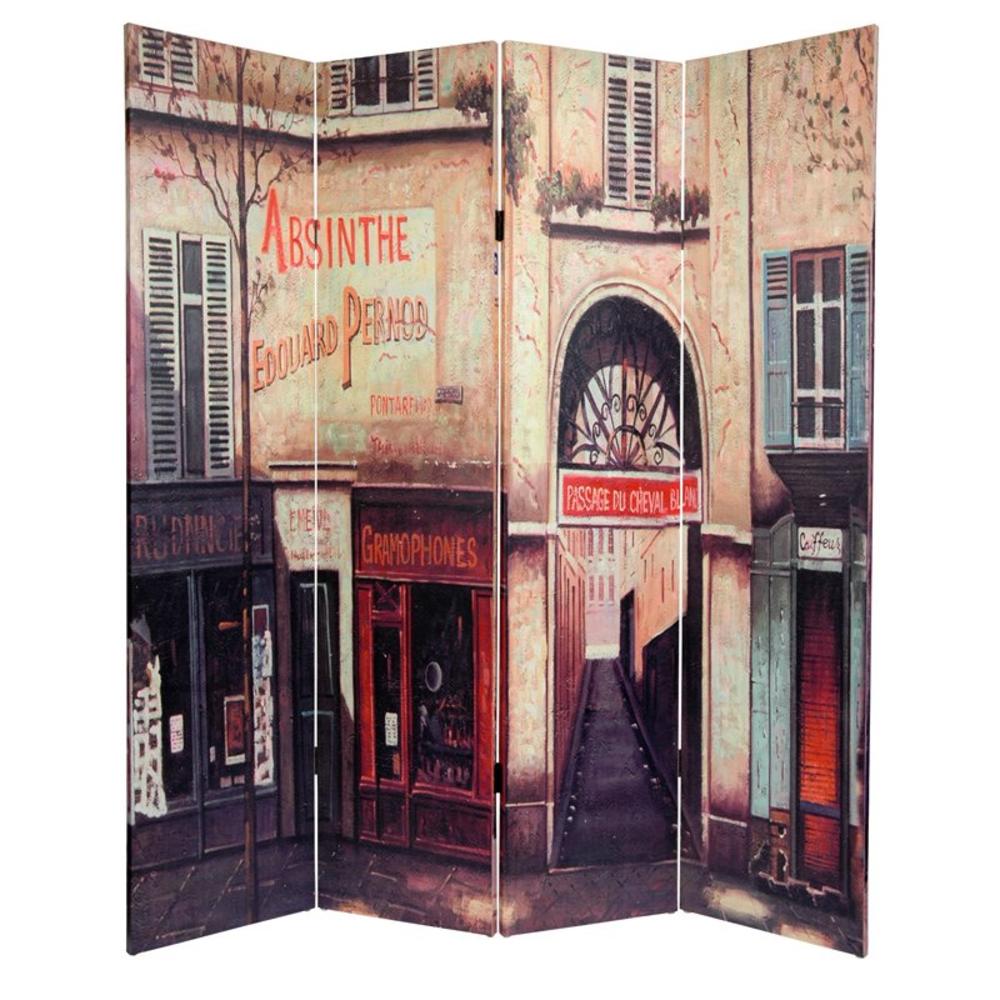 Oriental Furniture 6 ft. Tall Double Sided French Caf Canvas Room Divider - 4 Panel
