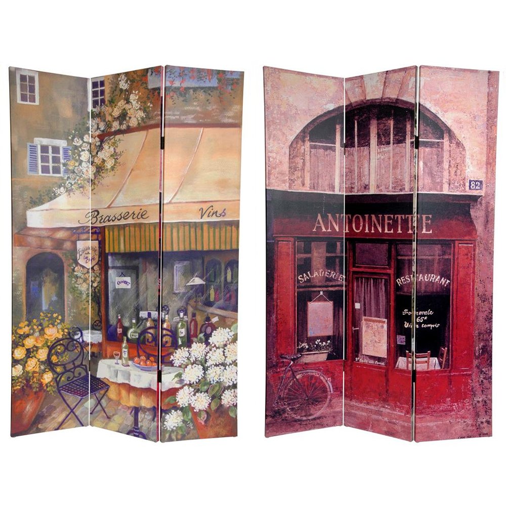 Oriental Furniture 6 ft. Tall Double Sided Brasserie Canvas Room Divider - 3 Panel