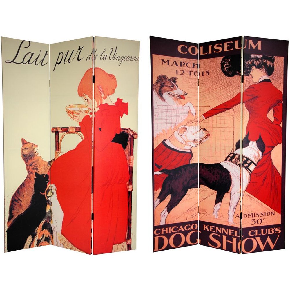 Oriental Furniture 6 ft. Tall Double Sided Dogs and Cats Canvas Room Divider - 3 Panel Oriental Furniture 6 ft. Tall Double Sided Dogs and Cats Canvas Room Divider - 3 Panel