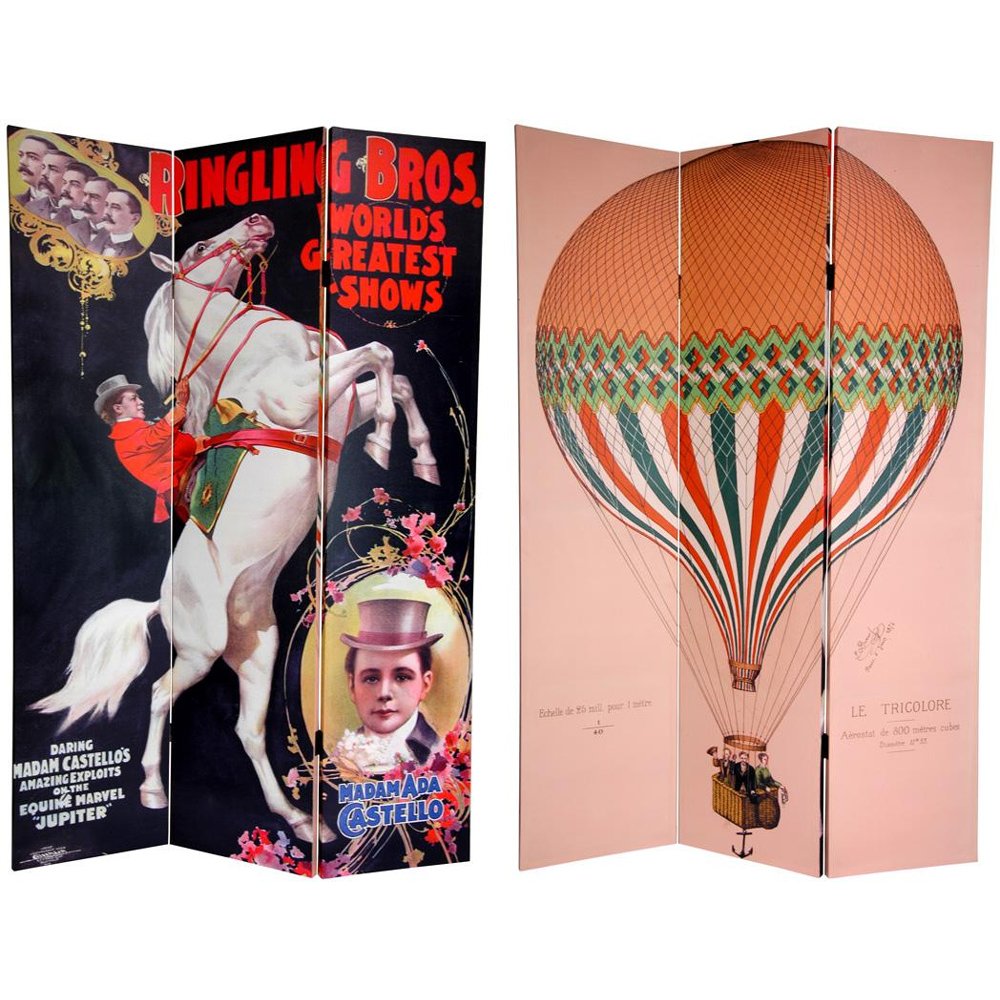 Oriental Furniture 6 ft. Tall Double Sided Circus Canvas Room Divider - 3 Panel Oriental Furniture 6 ft. Tall Double Sided Circus Canvas Room Divider - 3 Panel