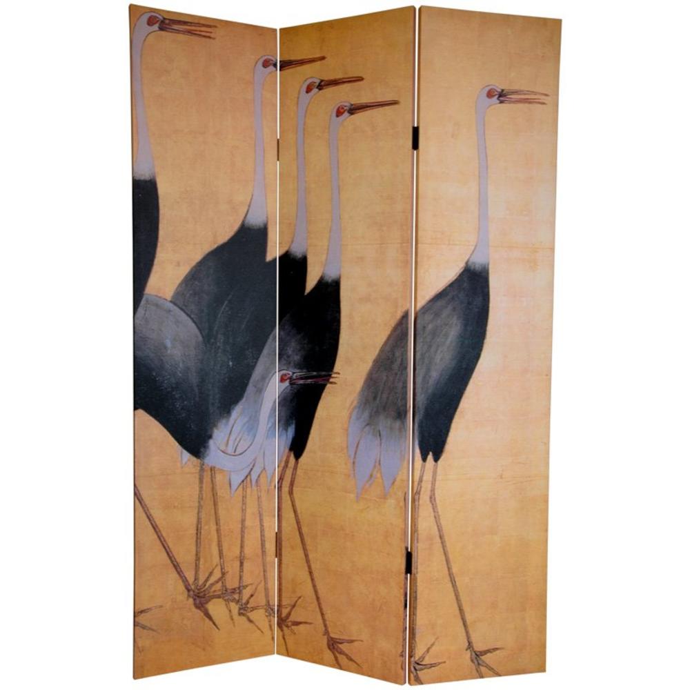 Oriental Furniture 6 ft. Tall Double Sided Cranes Canvas Room Divider - 3 Panel