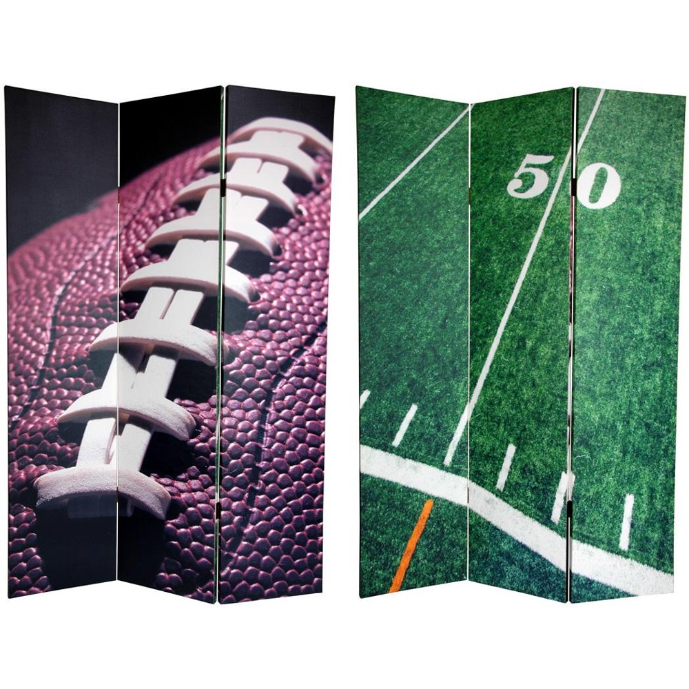 Oriental Furniture 6 ft. Tall Double Sided Football Canvas Room Divider - 3 Panel