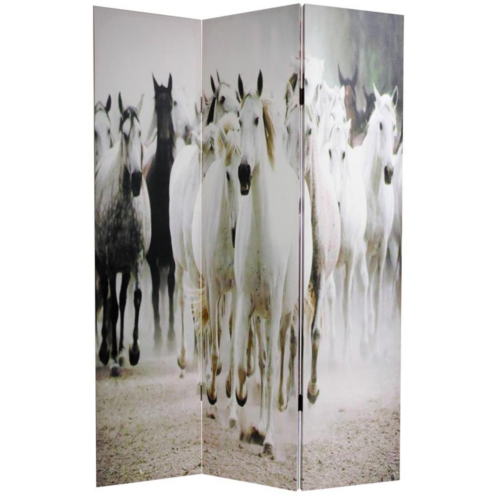 Oriental Furniture 6 ft. Tall Double Sided Horses Canvas Room Divider - 3 Panel