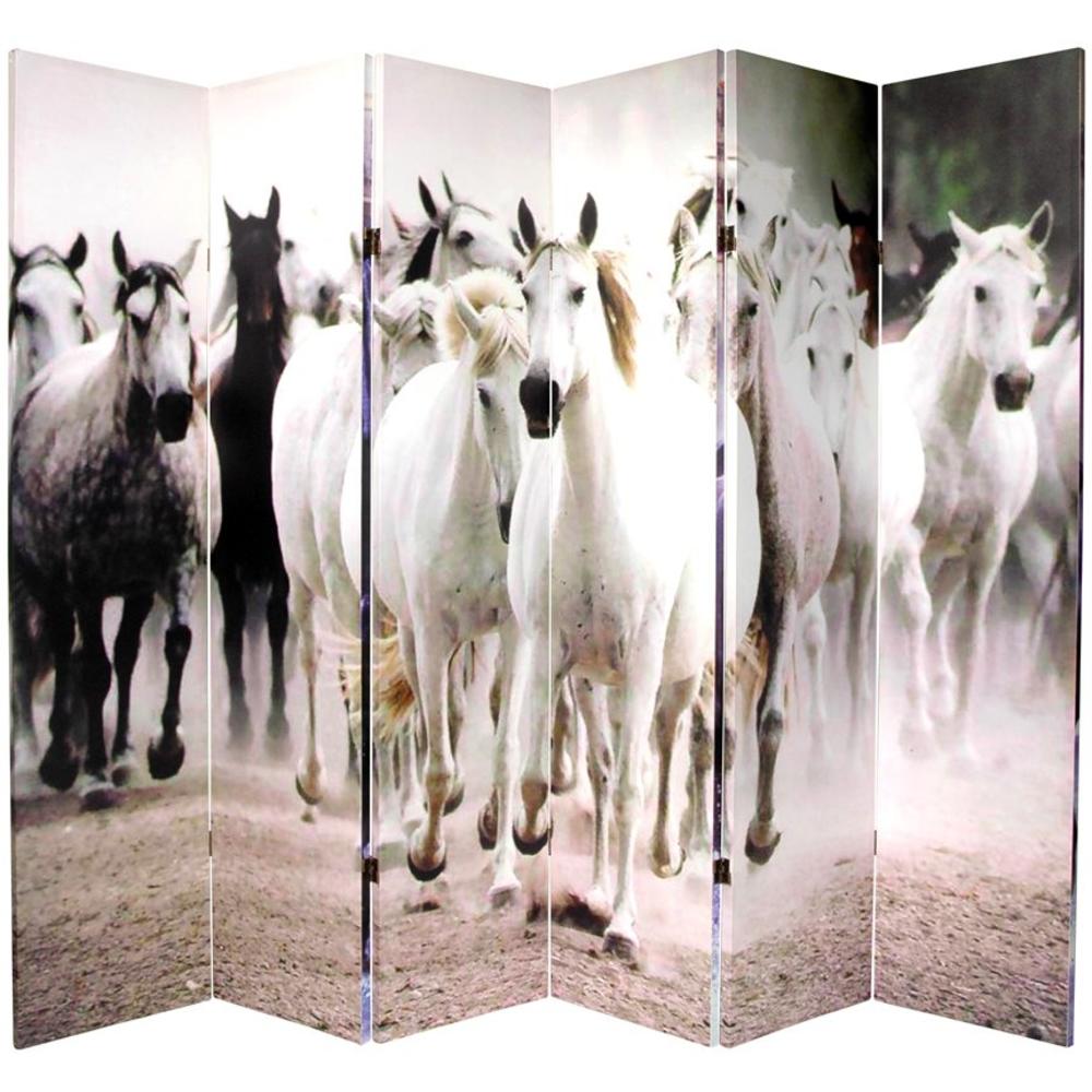 Oriental Furniture 6 ft. Tall Double Sided Horses Canvas Room Divider - 6 Panel