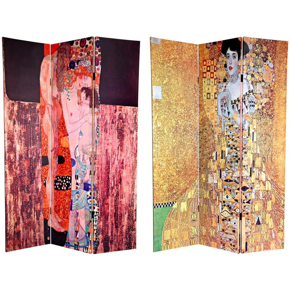 Oriental Furniture 6 ft. Tall Double Sided Works of Klimt Canvas Room Divider - Block Bauer/Three Ages of Woman - 3 Panel Oriental Furniture 6 ft. Tall Double Sided Works of Klimt Canvas Room Divider - Block Bauer/Three Ages of Woman - 3 Panel