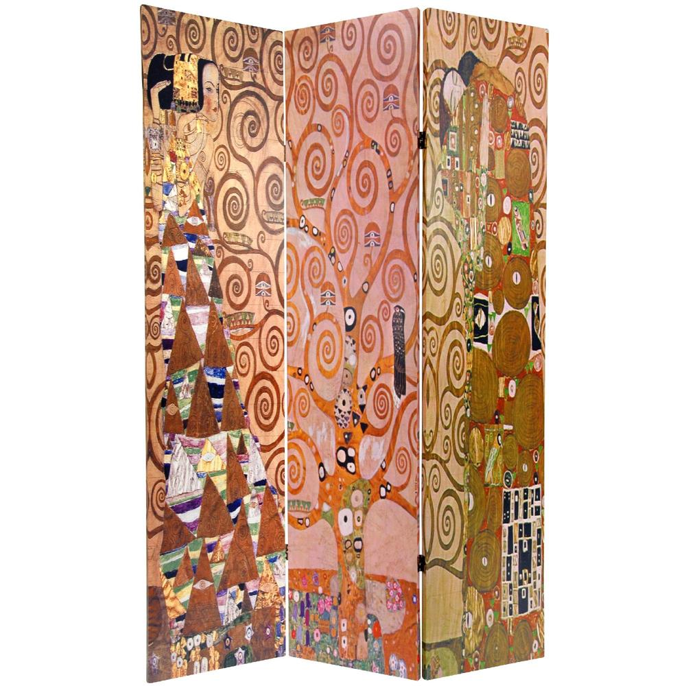 Oriental Furniture 6 ft. Tall Double Sided Works of Klimt Canvas Room Divider - Stoclet Frieze - 3 Panel