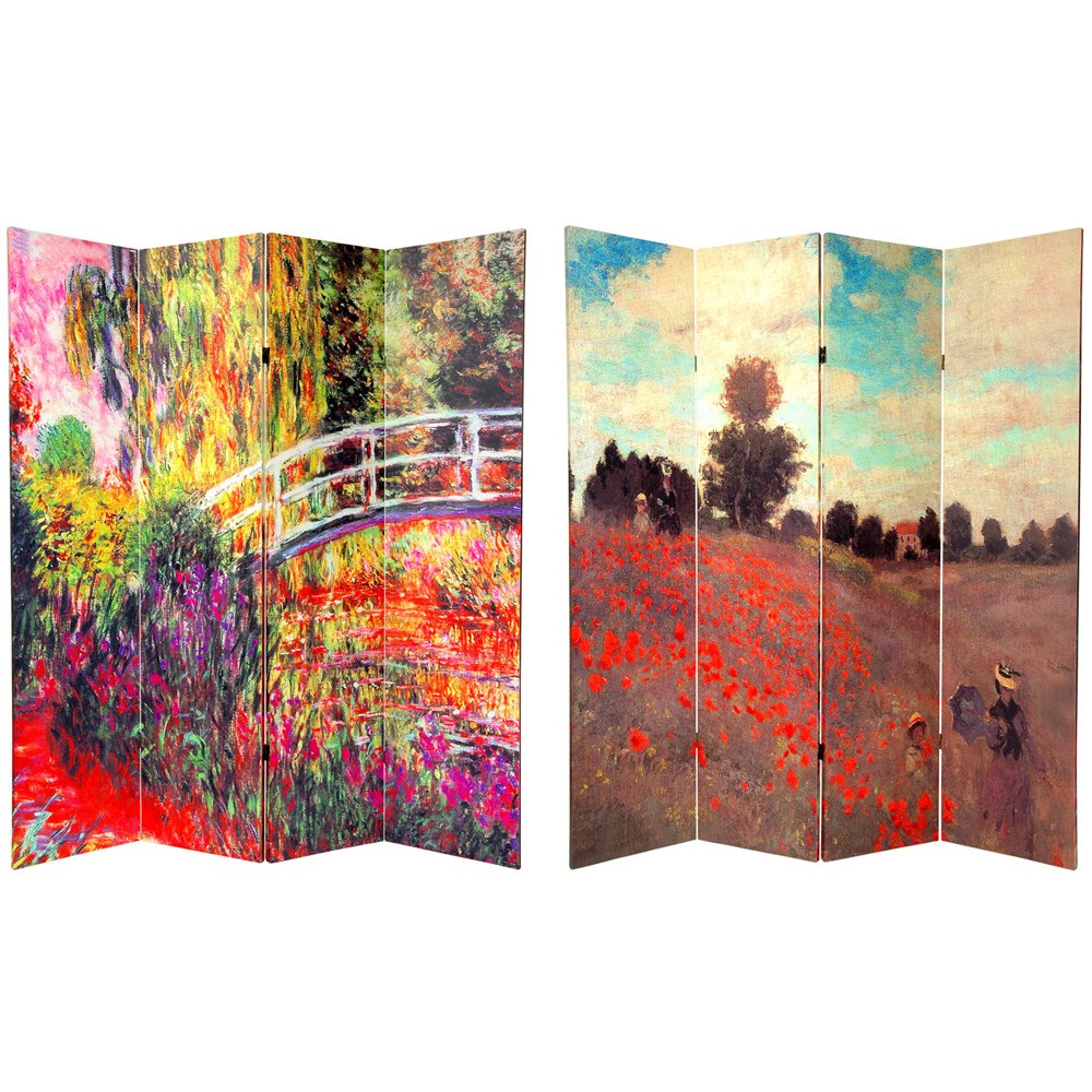 Oriental Furniture 6 ft. Tall Double Sided Works of Monet Canvas Room Divider - 4 Panel
