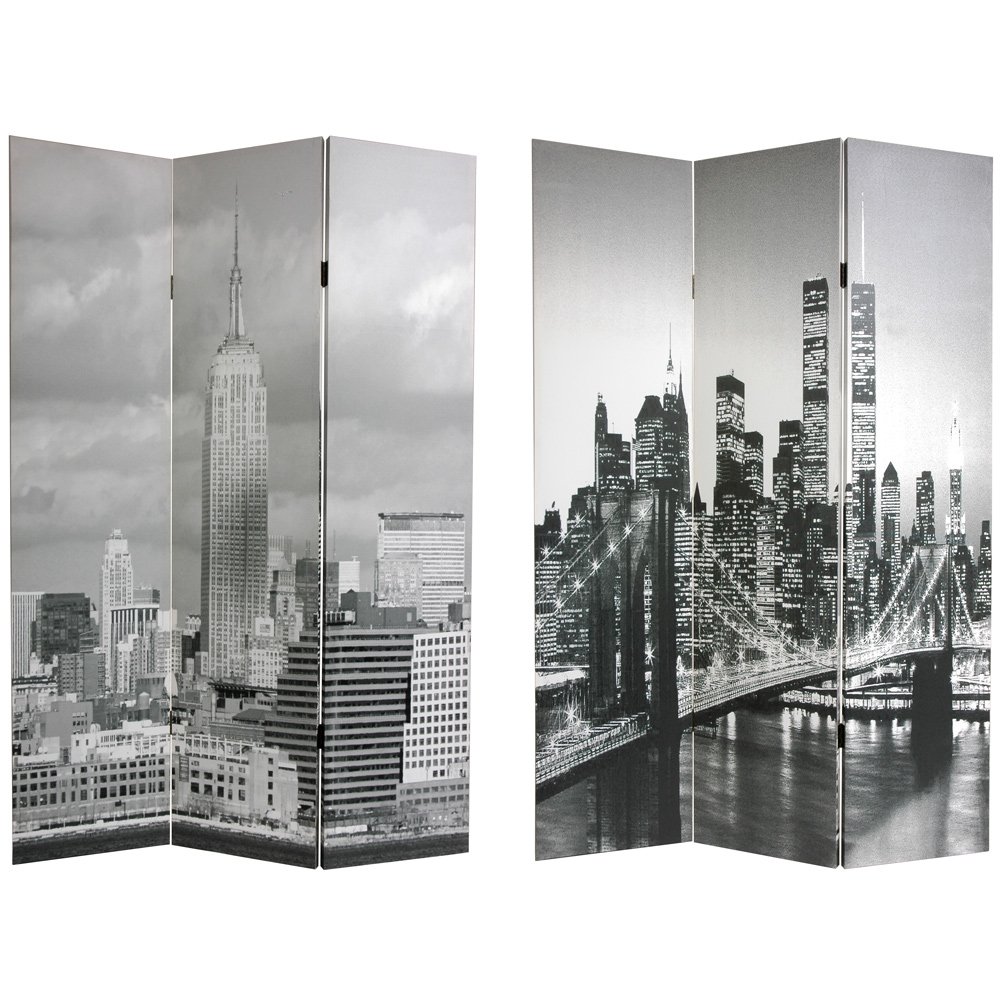 Oriental Furniture 6 ft. Tall Double Sided New York Scenes Canvas Room Divider - 3 Panel