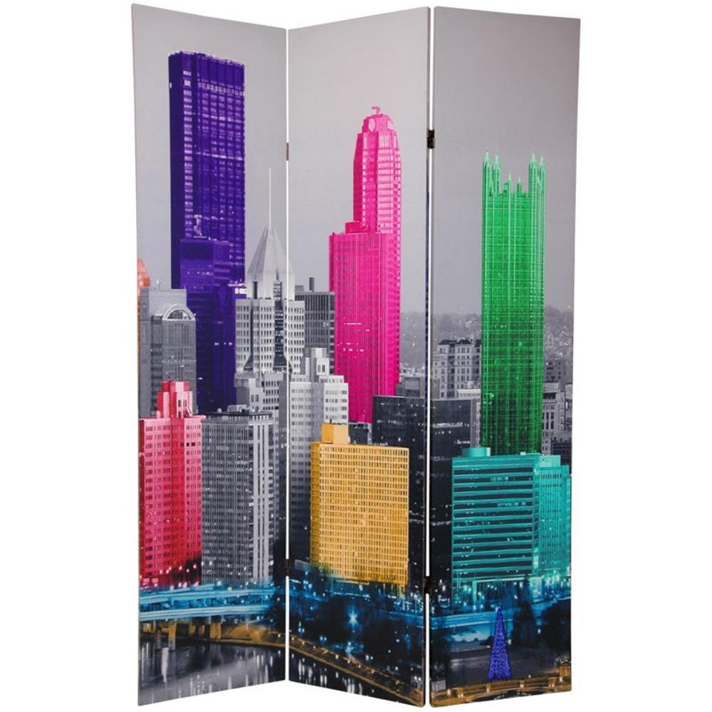 Oriental Furniture 6 ft. Tall Double Sided Colorful New York Scene Canvas Room Divider - 3 Panel