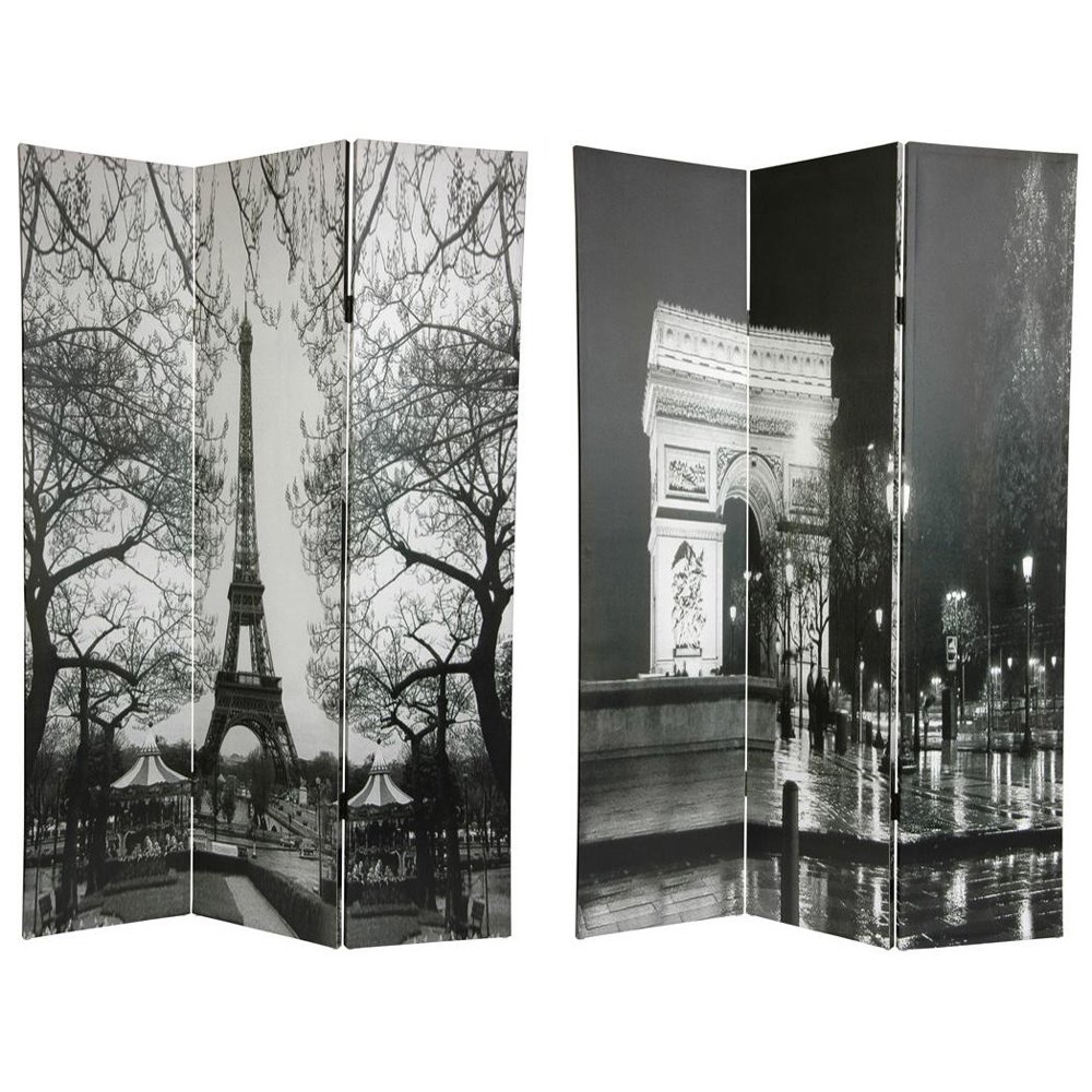 Oriental Furniture 6 ft. Tall Double Sided Paris Canvas Room Divider - Eiffel Tower/Arc de Triomphe - 3 Panel