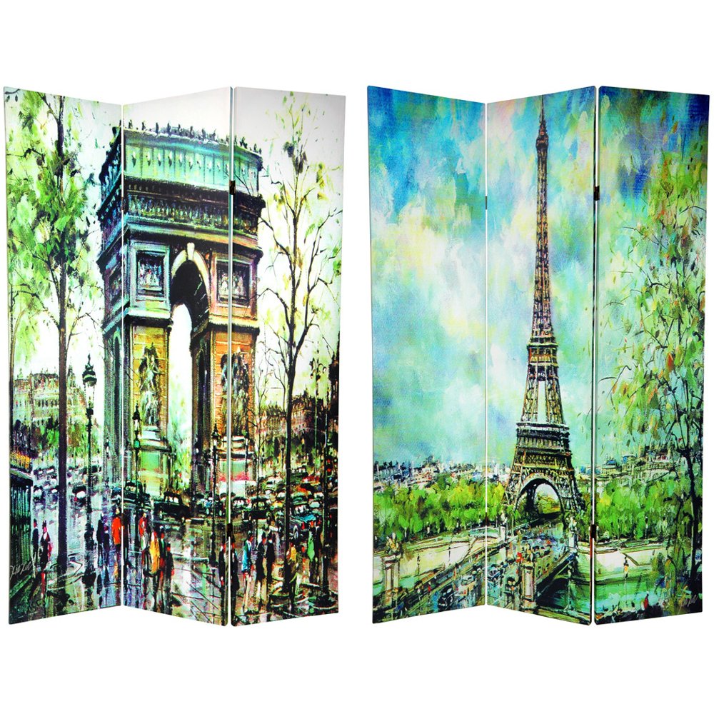 Oriental Furniture 6 ft. Tall Double Sided Paris Canvas Room Divider - 3 Panel