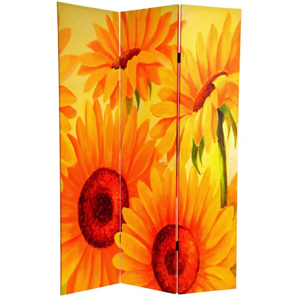 Oriental Furniture 6 ft. Tall Double Sided Poppies and Sunflowers Canvas Room Divider - 3 Panel