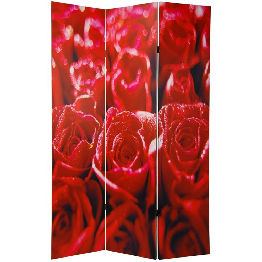 Oriental Furniture 6 ft. Tall Double Sided Red and White Roses Canvas Room Divider - 3 Panel