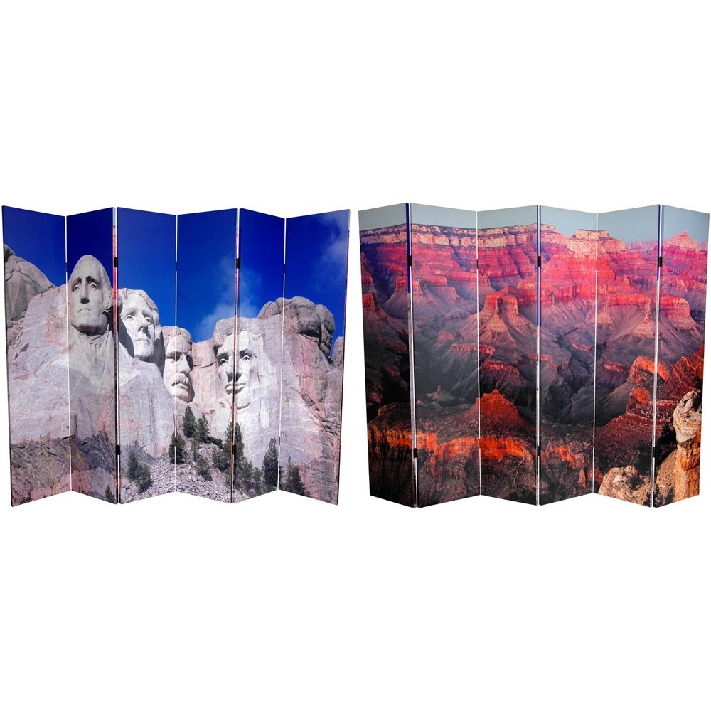 Oriental Furniture 6 ft. Tall Double Sided Monuments Canvas Room Divider - Rushmore/Grand Canyon - 6 Panel Oriental Furniture 6 ft. Tall Double Sided Monuments Canvas Room Divider - Rushmore/Grand Canyon - 6 Panel