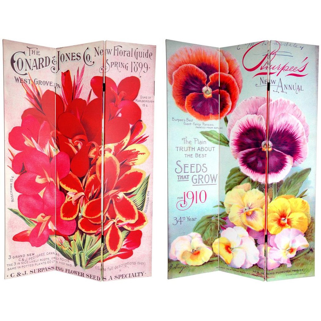 Oriental Furniture 6 ft. Tall Double Sided Flower Seeds Canvas Room Divider - Pansies - 3 Panel Oriental Furniture 6 ft. Tall Double Sided Flower Seeds Canvas Room Divider - Pansies - 3 Panel