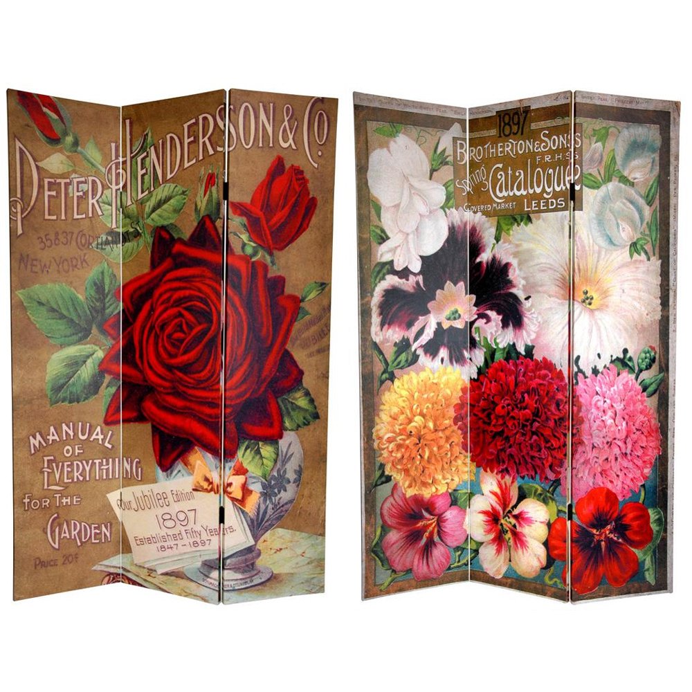 Oriental Furniture 6 ft. Tall Double Sided Flower Seeds Canvas Room Divider - Roses - 3 Panel