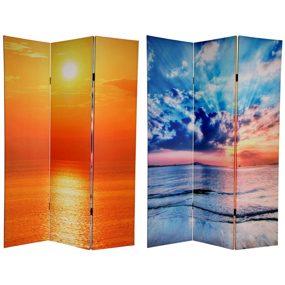 Oriental Furniture 6 ft. Tall Double Sided Sunrise Canvas Room Divider - 3 Panel