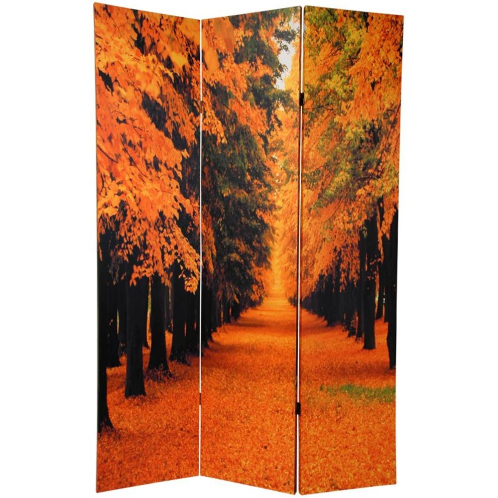 Oriental Furniture 6 ft. Tall Double Sided Autumn Trees Canvas Room Divider - 3 Panel