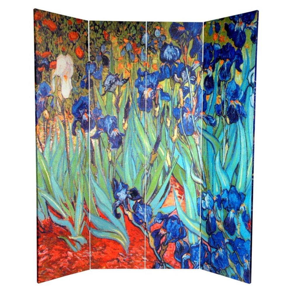 Oriental Furniture 6 ft. Tall Double Sided Van Gogh's Irises & Starry Night Art Print Canvas Room Divider - 4 Panel