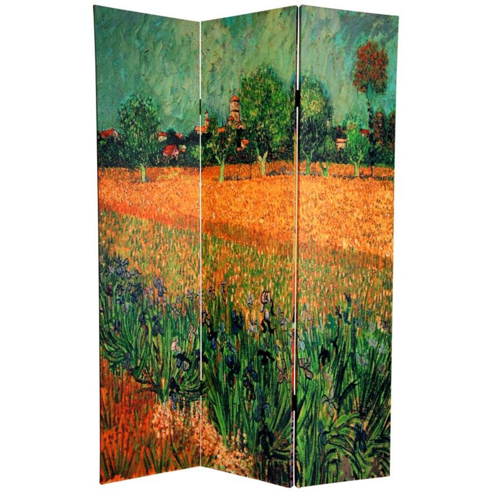Oriental Furniture 6 ft. Tall Double Sided Van Gogh's Caf Terrace & View of Arles Art Print Canvas Room Divider - 3 Panel