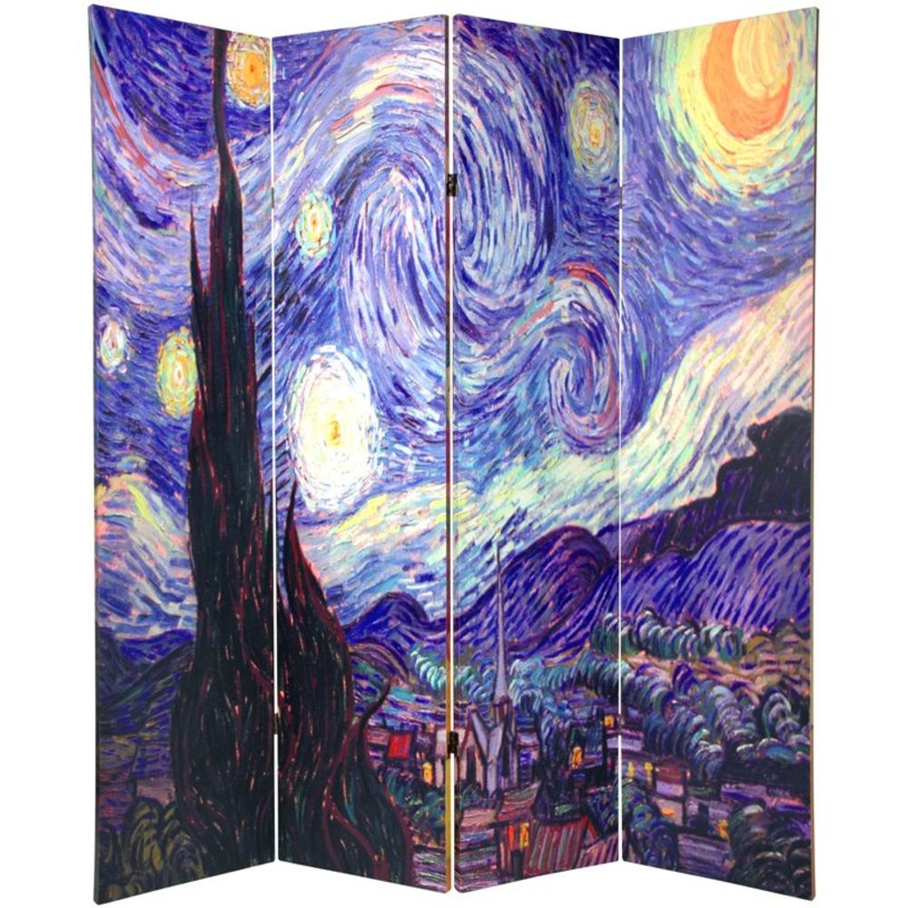 Oriental Furniture 6 ft. Tall Double Sided Works of Van Gogh Canvas Room Divider - 4 Panel