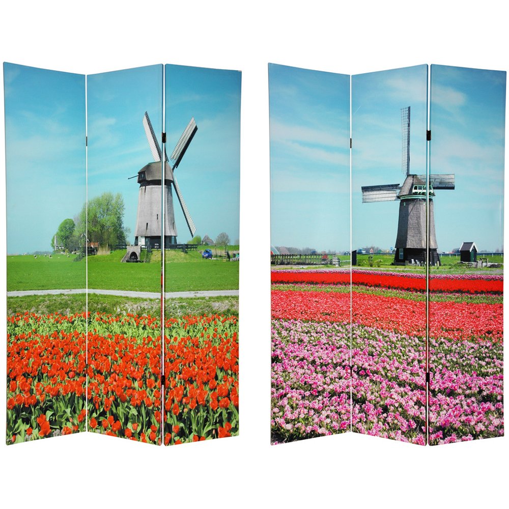 Oriental Furniture 6 ft. Tall Double Sided Windmills Canvas Room Divider - 3 Panel Oriental Furniture 6 ft. Tall Double Sided Windmills Canvas Room Divider - 3 Panel