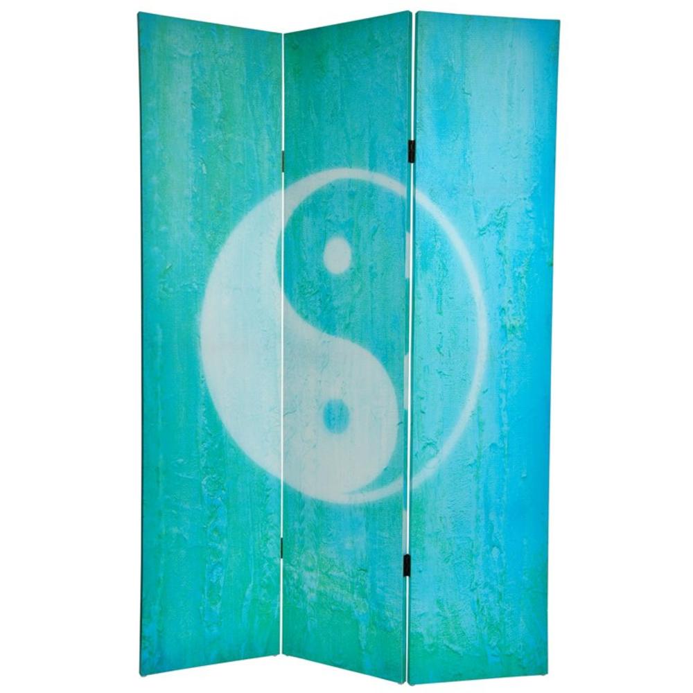 Oriental Furniture 6 ft. Tall Double Sided Yin Yang/Om Canvas Room Divider - 3 Panel