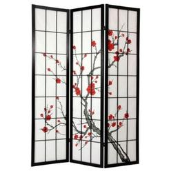 Oriental Furniture 6 ft. Tall Cherry Blossom Shoji Screen - Black - 3 Panels