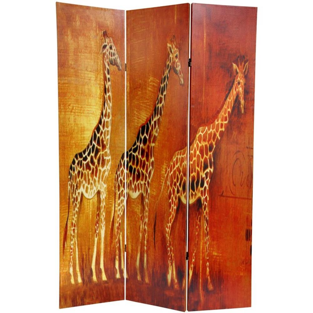Oriental Furniture 6 ft. Tall Giraffe & Elephant Double Sided Room Divider - 3 Panel