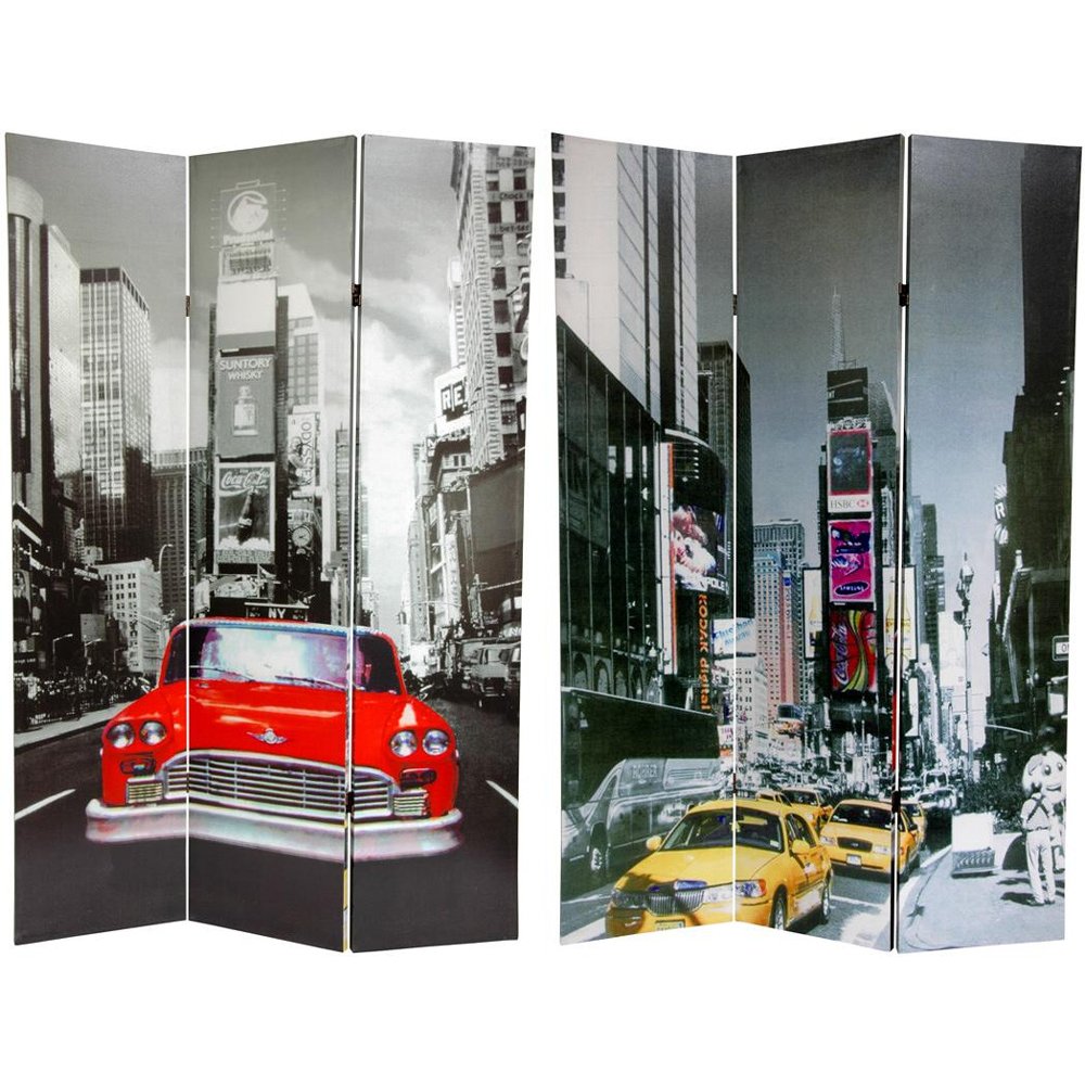 Oriental Furniture 6 ft. Tall New York City Taxi Double Sided Room Divider - 3 Panel