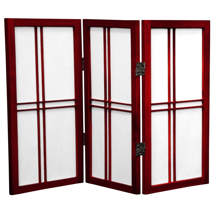Oriental Furniture 2 ft. Tall Desktop Double Cross Shoji Screen - 3 Panel - Rosewood, Red Oriental Furniture 2 ft. Tall Desktop Double Cross Shoji Screen - 3 Panel - Rosewood, Red