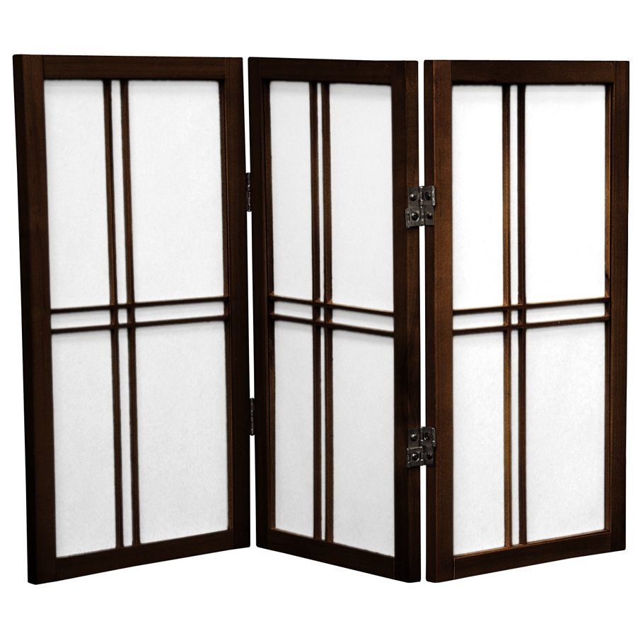 Oriental Furniture 2 ft. Tall Desktop Double Cross Shoji Screen - 3 Panel - Walnut, Brown Oriental Furniture 2 ft. Tall Desktop Double Cross Shoji Screen - 3 Panel - Walnut, Brown
