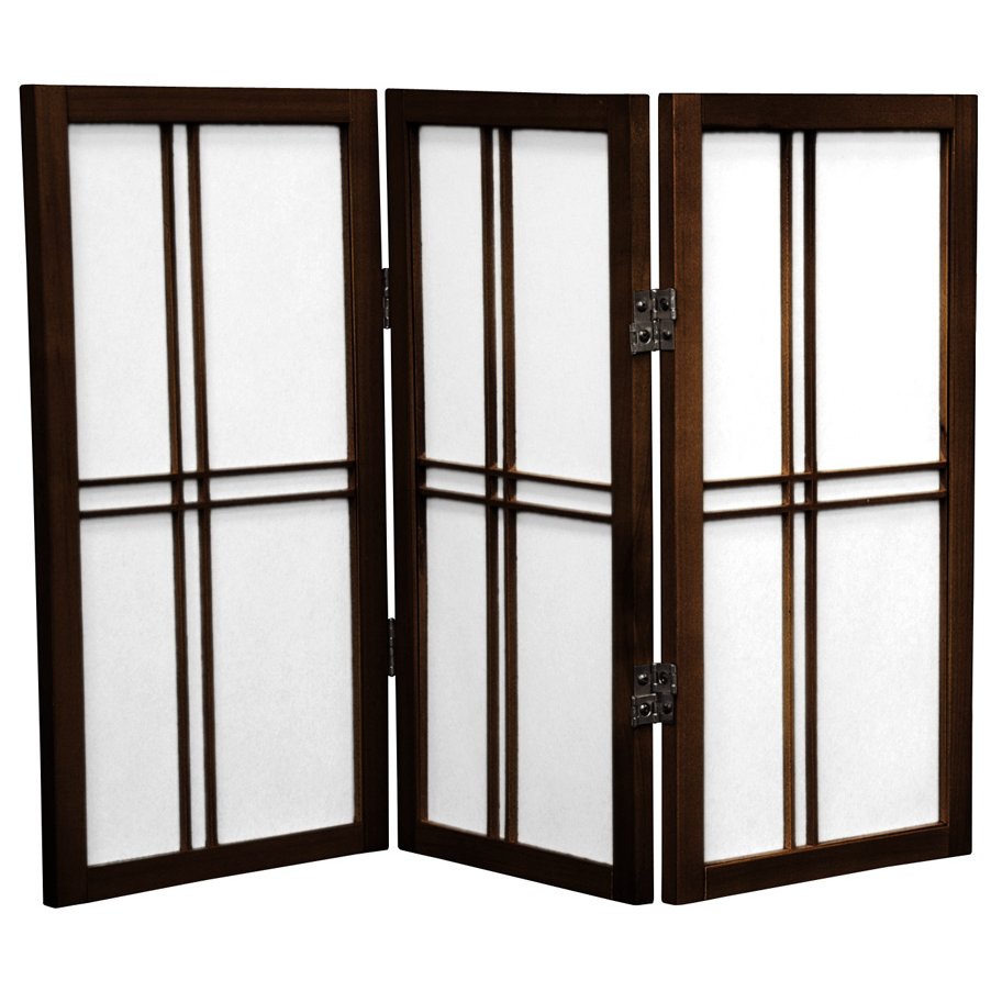 Oriental Furniture 2 ft. Tall Desktop Double Cross Shoji Screen - 3 Panel - Walnut