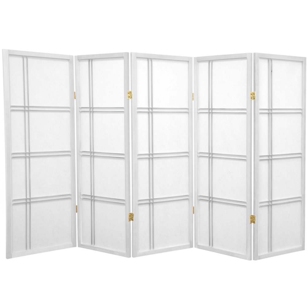 Oriental Furniture 4 ft. Tall Double Cross Shoji Screen - 5 Panel - White Oriental Furniture 4 ft. Tall Double Cross Shoji Screen - 5 Panel - White