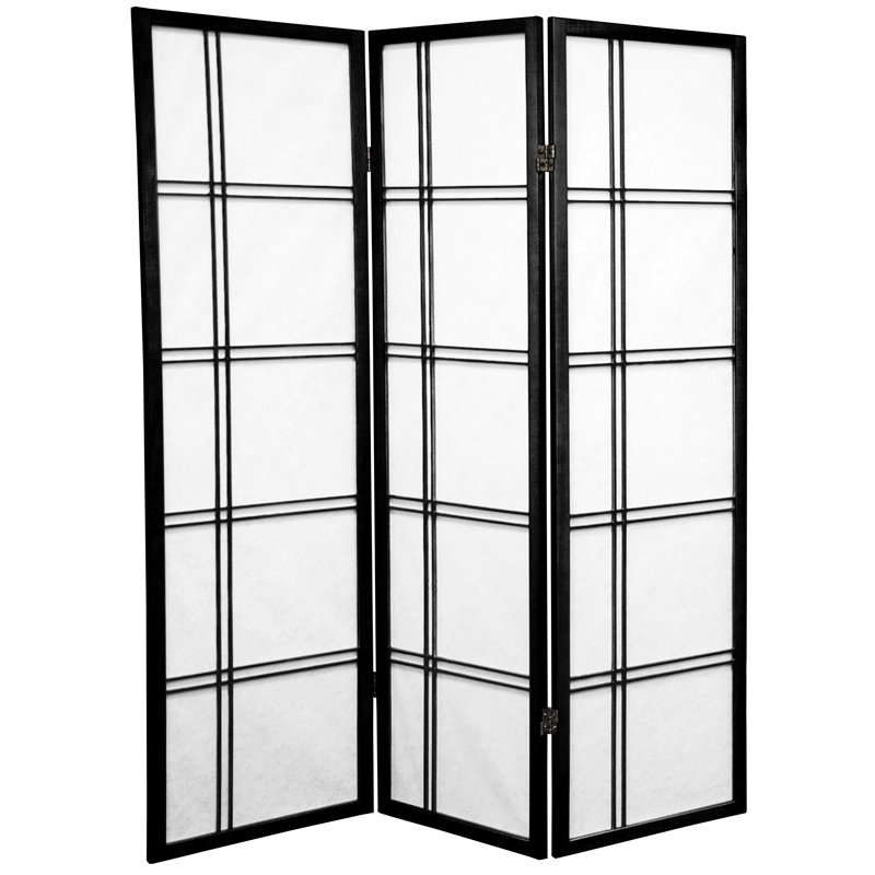 Oriental Furniture 5 ft. Tall Double Cross Shoji Screen - 3 Panel - Black