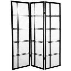 Oriental Furniture 5 ft. Tall Double Cross Shoji Screen - Black - 3 Panels