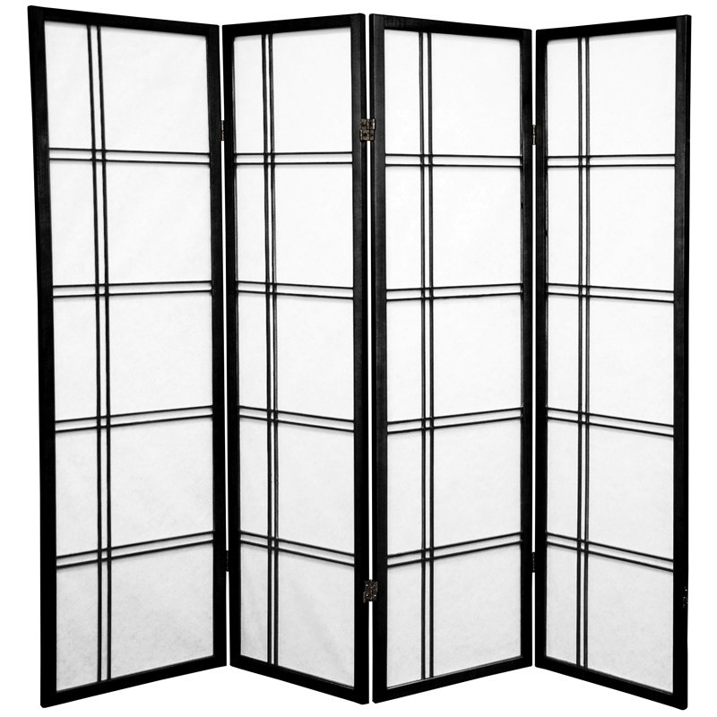 Oriental Furniture 5 ft. Tall Double Cross Shoji Screen - 4 Panel - Black