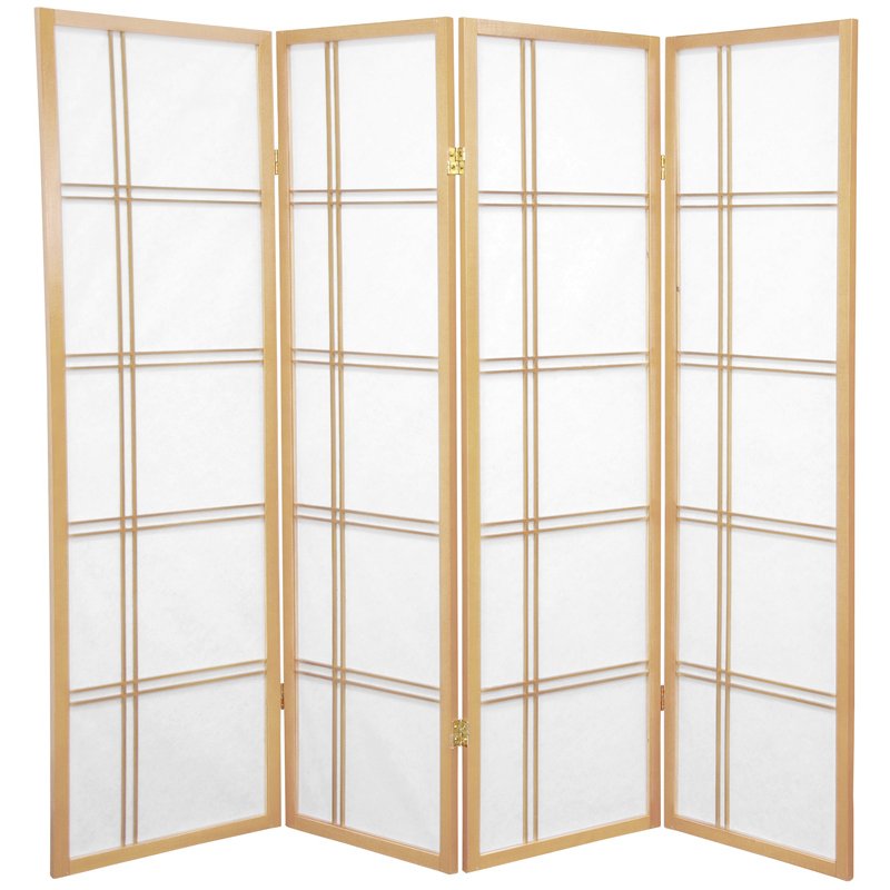 Oriental Furniture 5 ft. Tall Double Cross Shoji Screen - 4 Panel - Natural