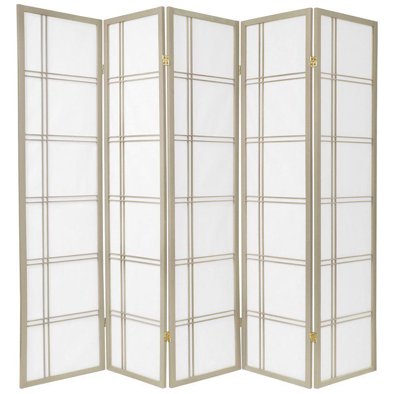 Oriental Furniture 6 ft. Tall Double Cross Shoji Screen - Special Edition - 5 Panel - Grey