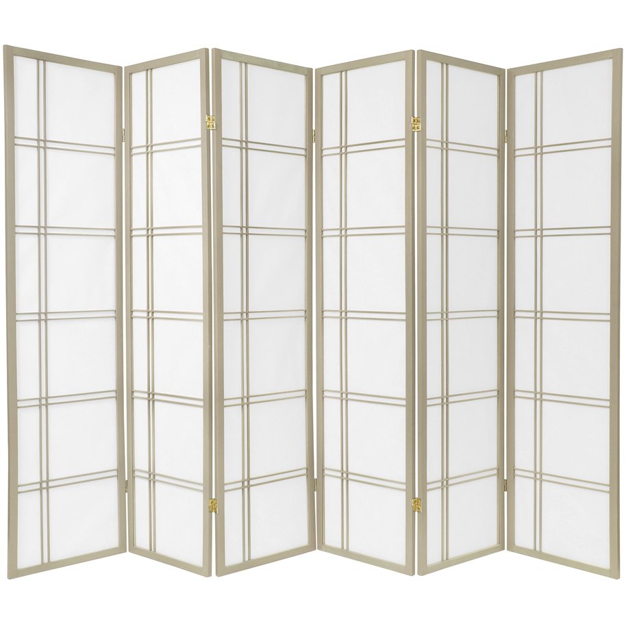 Oriental Furniture 6 ft. Tall Double Cross Shoji Screen - Special Edition - 6 Panel - Grey, Gray Oriental Furniture 6 ft. Tall Double Cross Shoji Screen - Special Edition - 6 Panel - Grey, Gray