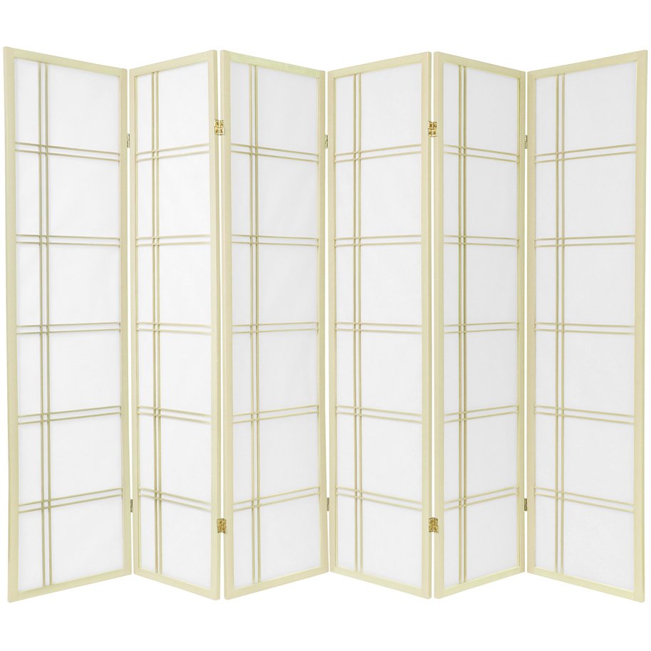 Oriental Furniture 6 ft. Tall Double Cross Shoji Screen - Special Edition - 6 Panel - Ivory, Beige Oriental Furniture 6 ft. Tall Double Cross Shoji Screen - Special Edition - 6 Panel - Ivory, Beige