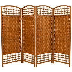 Oriental Furniture 4 ft. Tall Fiber Weave Room Divider - Dark Beige - 4 Panels