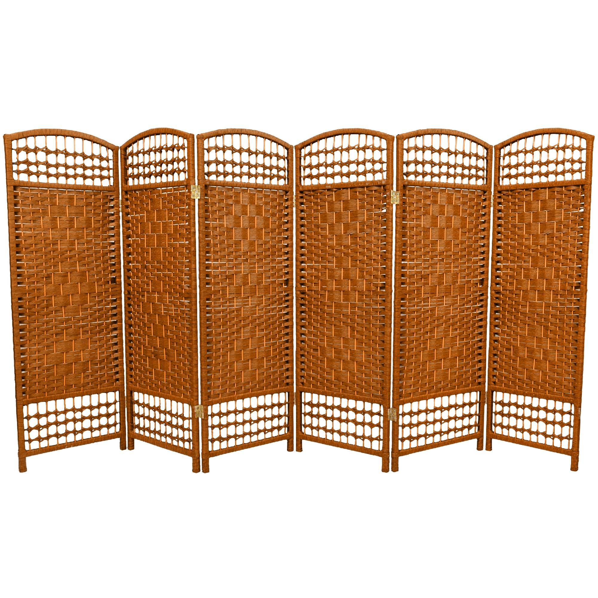 Oriental Furniture 4 ft. Tall Fiber Weave Room Divider - 6 Panel - Dark Beige