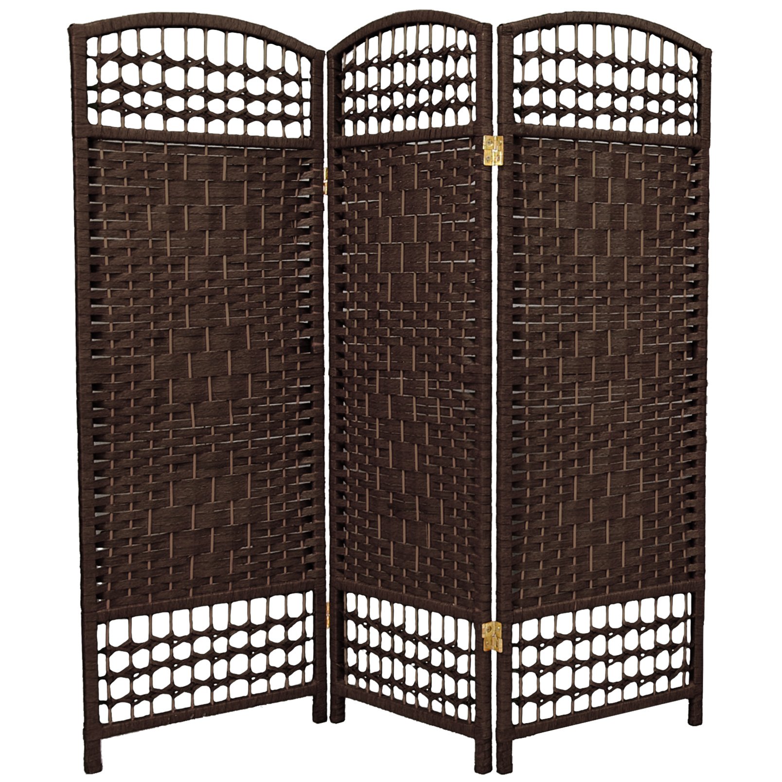 Oriental Furniture 4 ft. Tall Fiber Weave Room Divider - 3 Panel - Dark Mocha