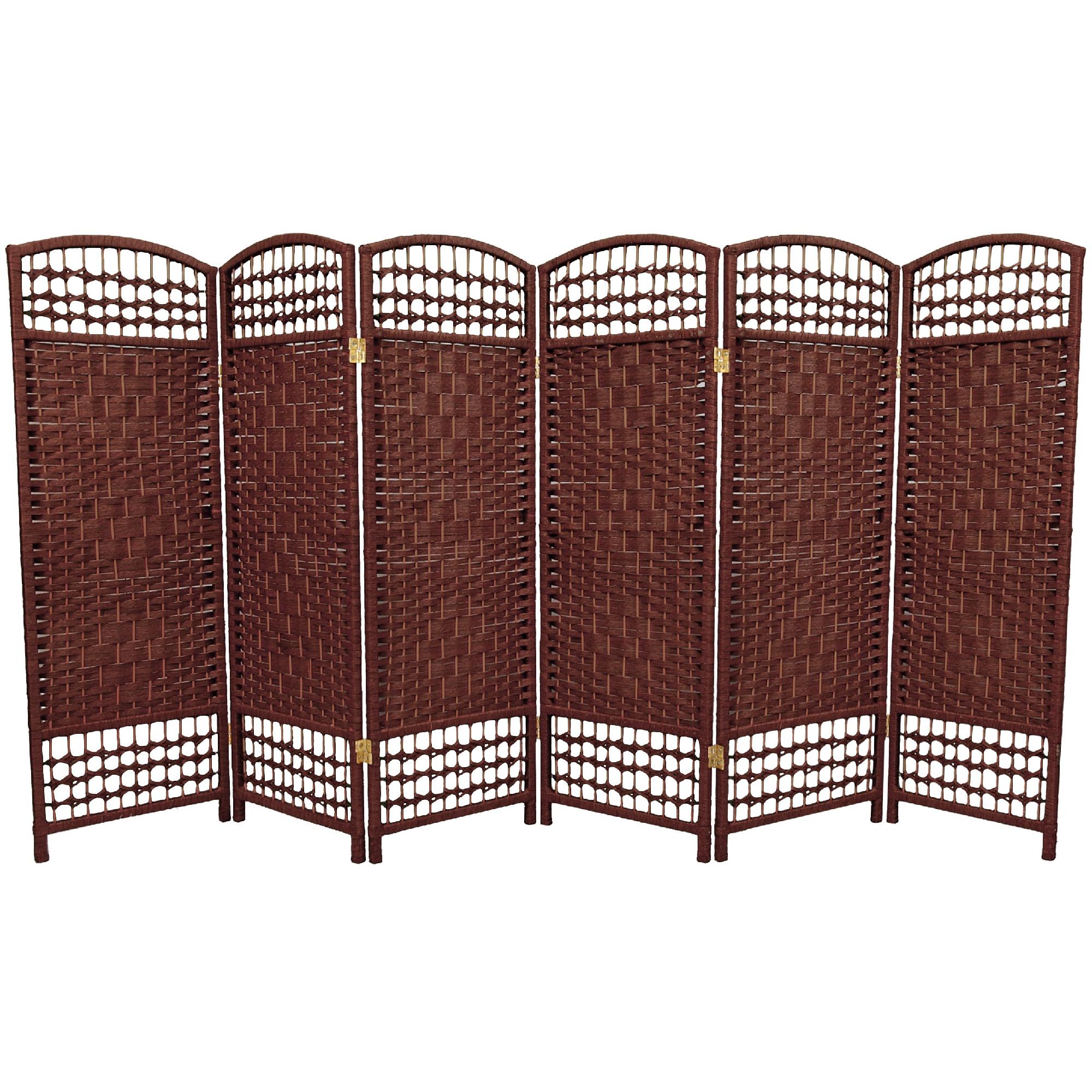 Oriental Furniture 4 ft. Tall Fiber Weave Room Divider - 6 Panel - Dark Red