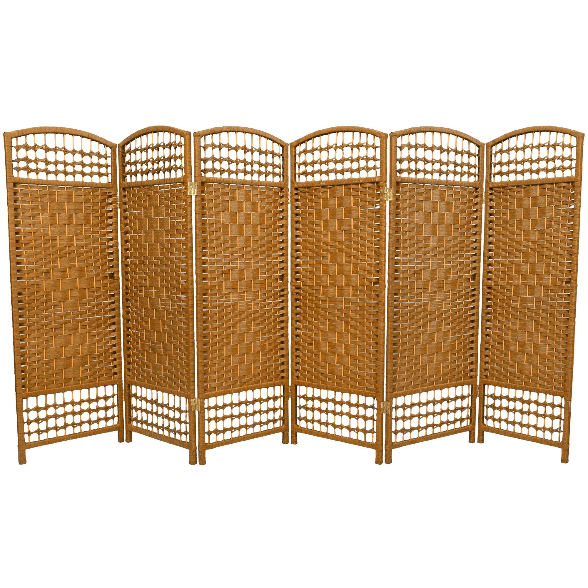 Oriental Furniture 4 ft. Tall Fiber Weave Room Divider - 6 Panel - Light Beige
